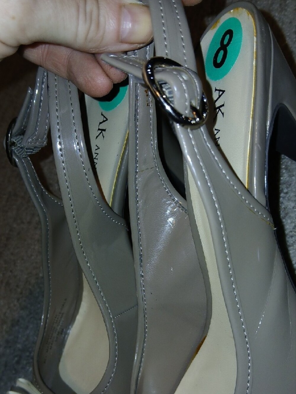 Anne Klein Womens Taupe Patent Leather Slingback Peep Toe Heels White Bow Sz: 8 - Picture 9 of 12